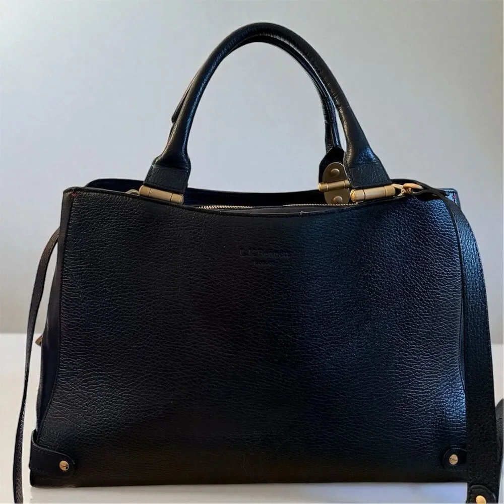 L.K. Bennett London Tt Julia Black Leather Satchel Gold Hardware Crossbody Bag